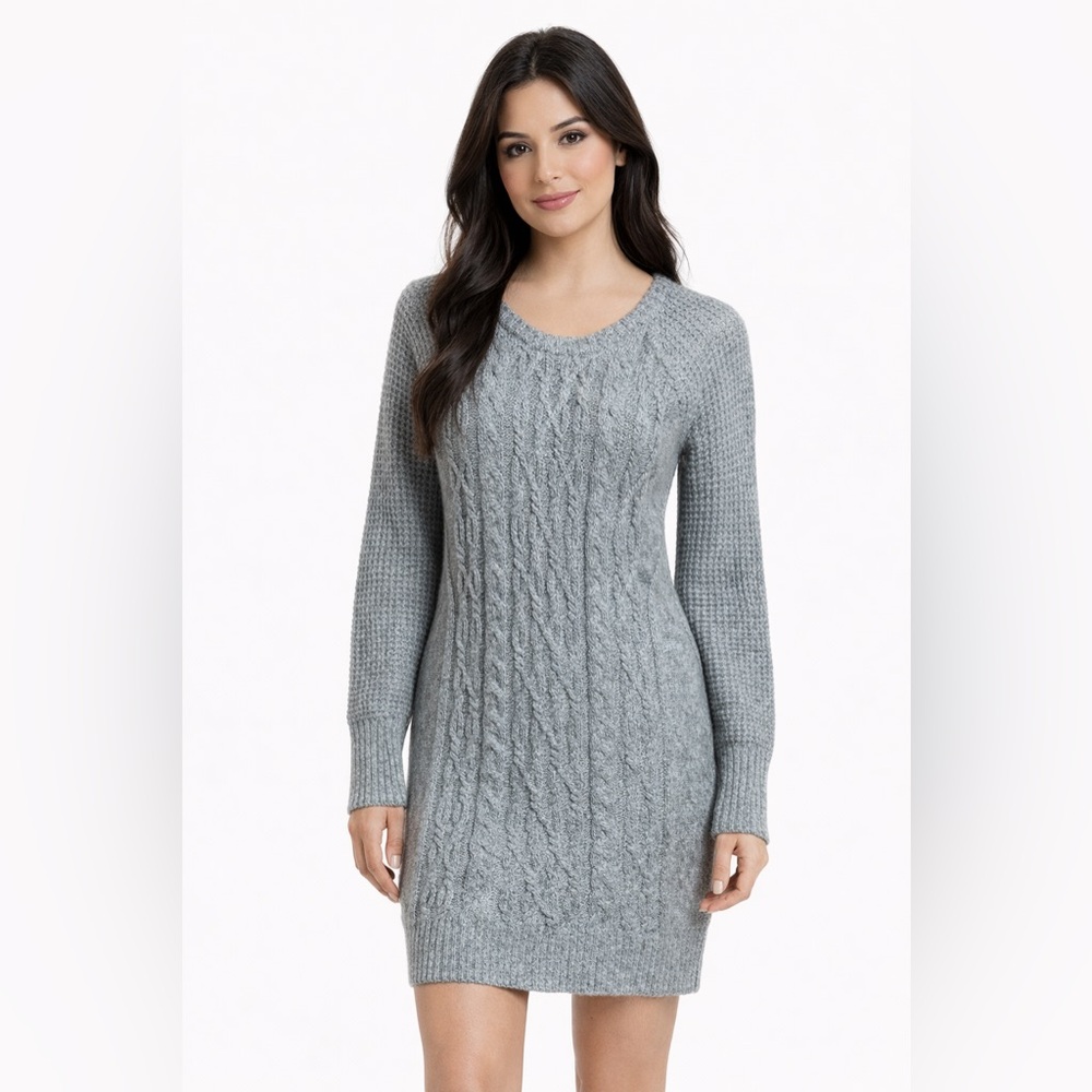 Anthropologie Ruby Moon Gray Cable Knit Sweater Dress Long Sleeve Cozy